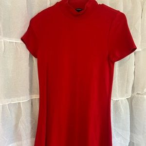 Red High Neck T-Shirt Dress
